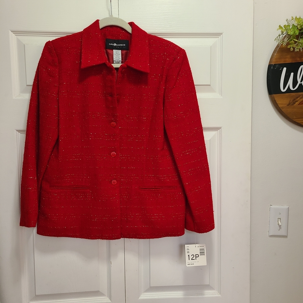 SAG HARBOR RED BLAZER 12P Y2K Holiday‎ '03 Sparkly A Nite Out New